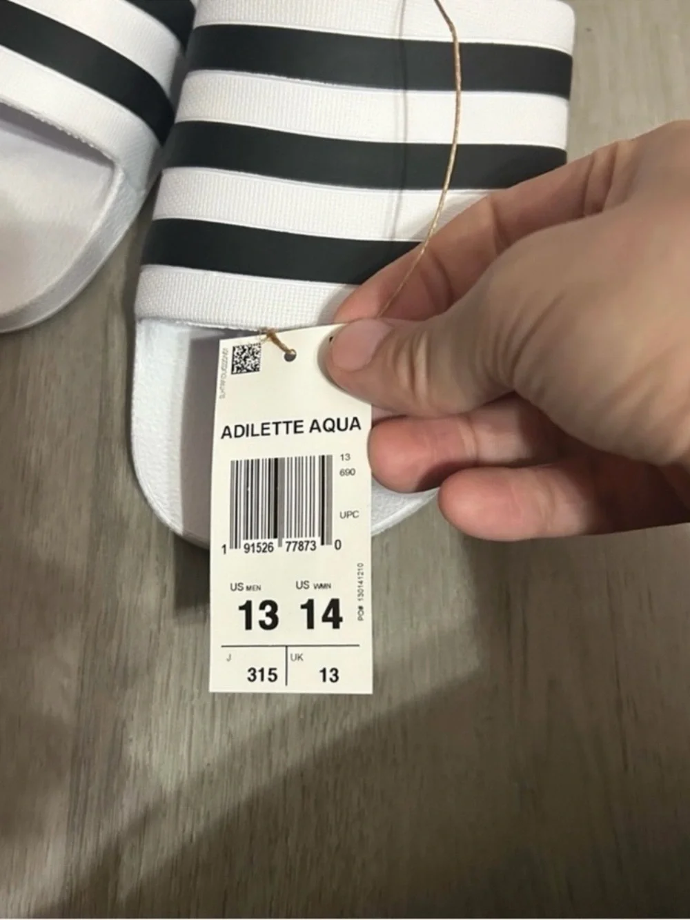 NWT adidas Men’s Size 13 Adilette White and Black Three-Stripe Slide Sandals